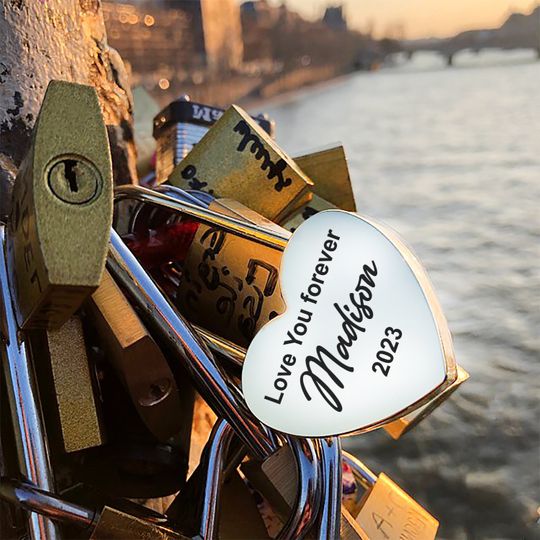 Personalized Silver Love Lock, Engraved Padlock for Paris Bridge Keepsake