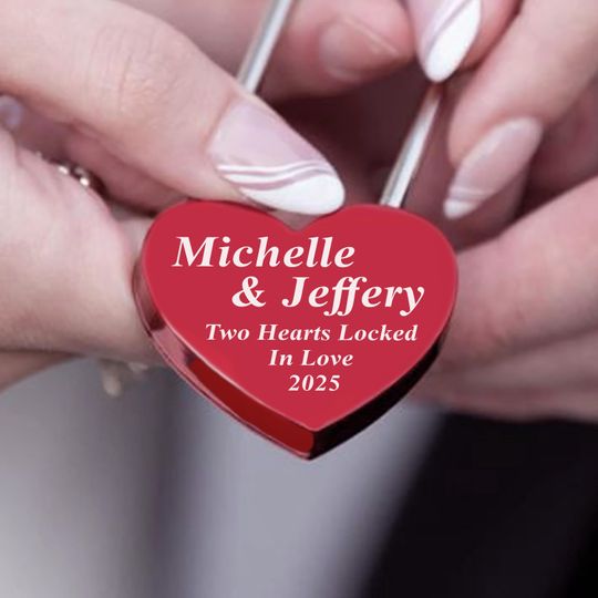 Valentine Love Lock with Names, Engraved Heart Red Padlock