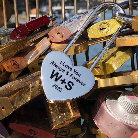 Silver Heart Love Lock Personalized, Modern Engraved Padlock for Couples