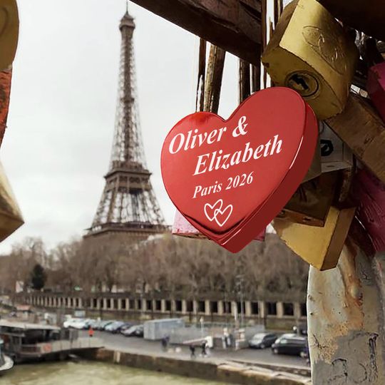 Valentine Love Lock with Names, Engraved Heart Red Padlock