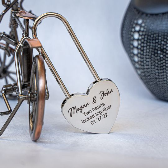 Silver Heart Love Lock Personalized, Modern Engraved Padlock for Couples