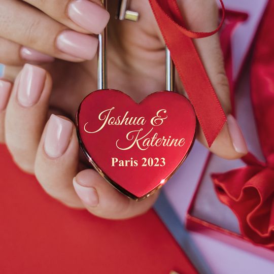 Red Heart Love Lock Engraved, Personalized Romantic Padlock Gift