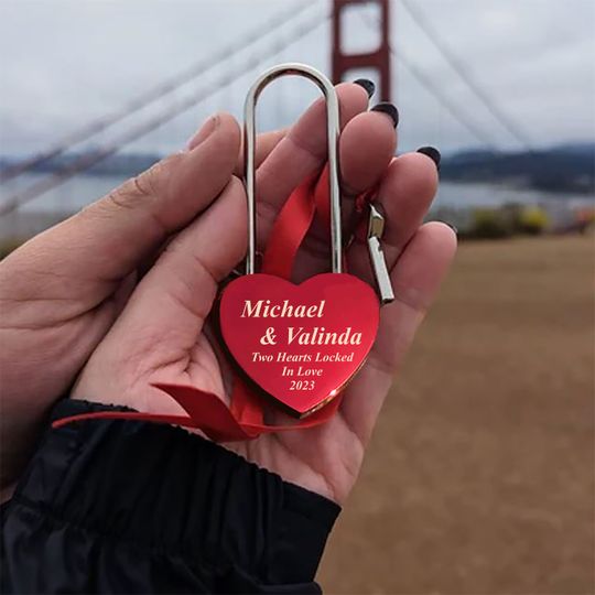 Valentine Love Lock with Names, Engraved Heart Red Padlock