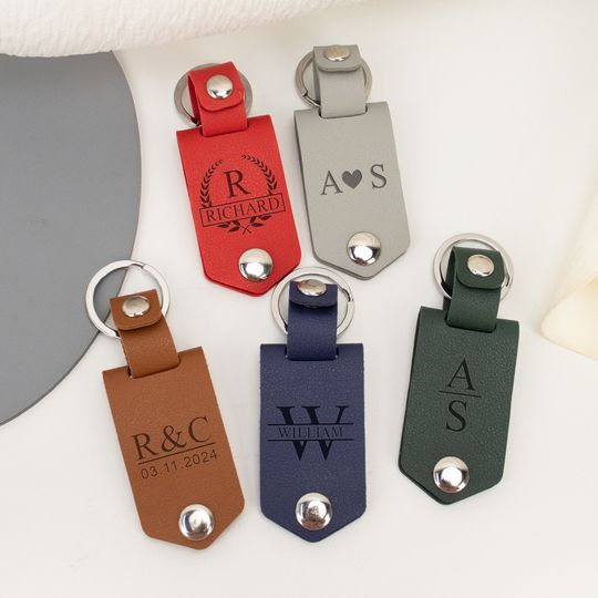 Personalized Mens Leather Keychain with Photo, Gifts for Couples, Father's Day Gift