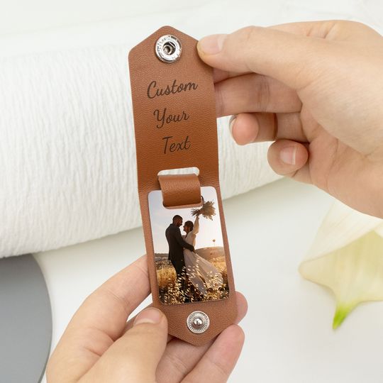 Personalized Mens Leather Keychain with Photo, Gifts for Couples, Father's Day Gift