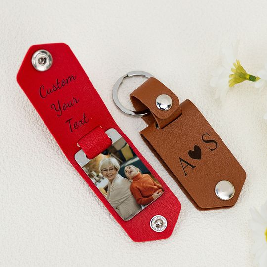 Personalized Mens Leather Keychain with Photo, Gifts for Couples, Father's Day Gift