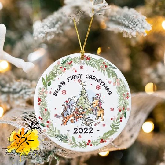 Custom Disney Pooh and Friends Christmas Ceramic Ornament