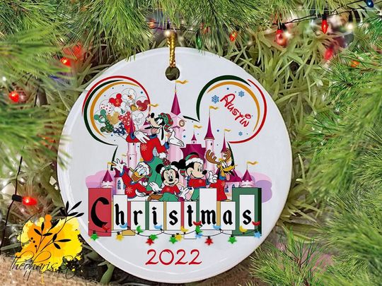 Mickey Ear Magic Kingdom Christmas Ornament, Personalized Disney Ornament