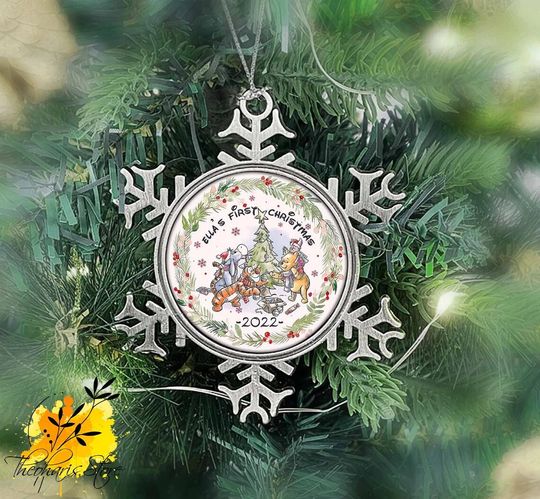 Custom Disney Pooh and Friends Snowflake Ornament, Baby's First Christmas