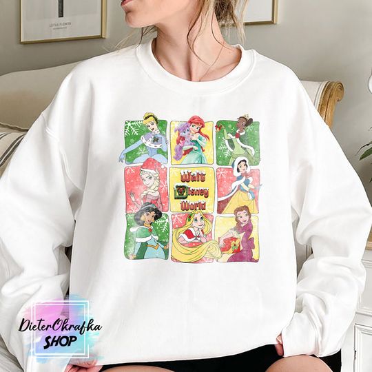 Disney Princess Christmas Sweatshirt, Retro Princess Sweatshirt