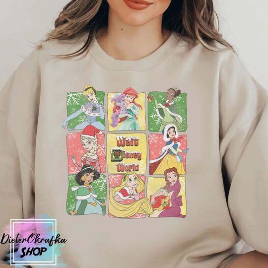 Disney Princess Christmas Sweatshirt, Retro Princess Sweatshirt