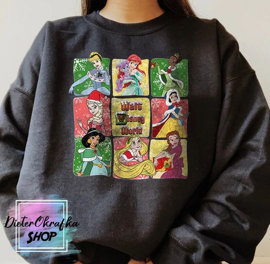 Disney Princess Christmas Sweatshirt, Retro Princess Sweatshirt
