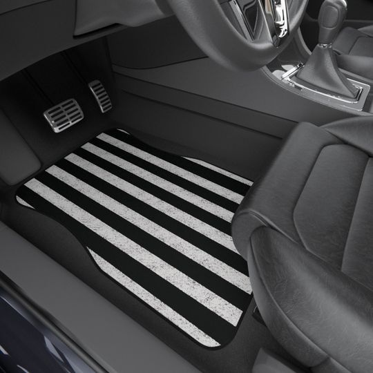 White and black striped car mats (2x Front)
