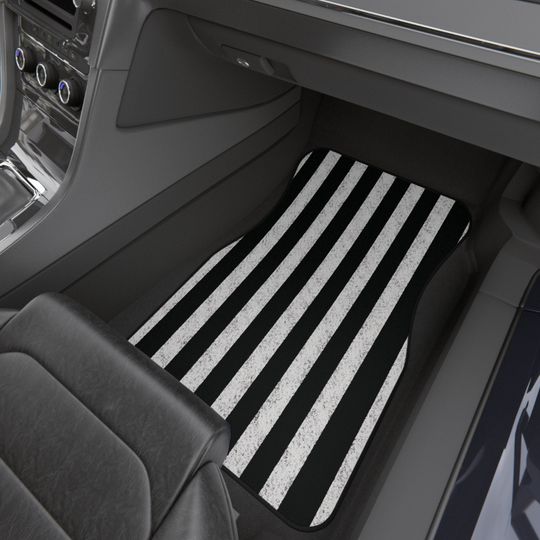 White and black striped car mats (2x Front)
