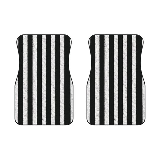 White and black striped car mats (2x Front)