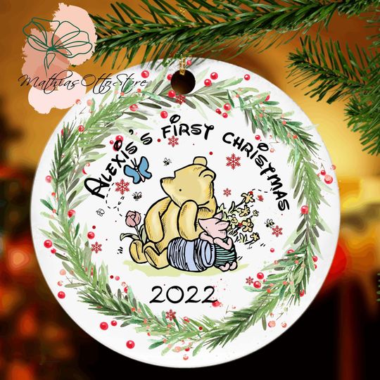 Personalized Kids Christmas Ornament, Winnie the Pooh Ornament, Disney Baby's First Christmas Ornament, Ceramic Ornament, Christmas Gifts,HA