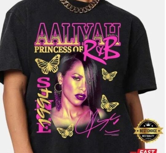 Aaliyah Pink and Yellow T-Shirt, Aaliyah Vintage T-Shirt