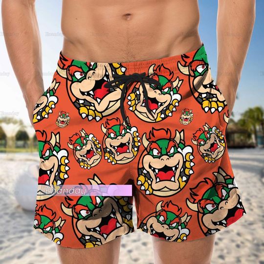 Super Mario Bowser Button Shirt, Mario Bowser Hawaiian Shirt, Bowser Beach Shorts