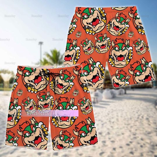 Super Mario Bowser Button Shirt, Mario Bowser Hawaiian Shirt, Bowser Beach Shorts
