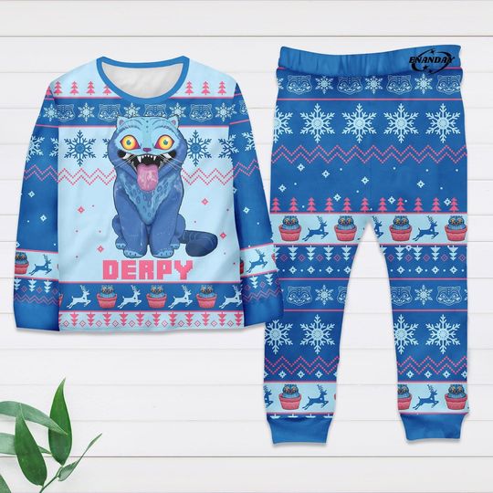 Derpy Tiger Family Christmas Pajamas Set, Demon Style Matching PJs, Holiday Sleepwear for Mom Dad Kids, Funny Festive Gift