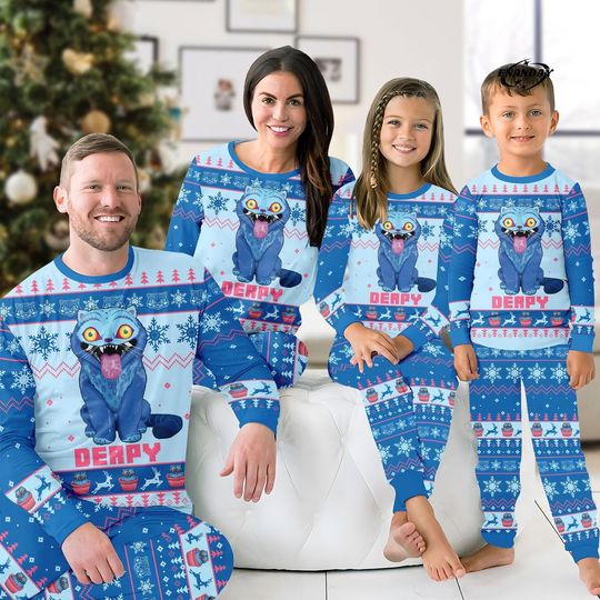 Derpy Tiger Family Christmas Pajamas Set, Demon Style Matching PJs, Holiday Sleepwear for Mom Dad Kids, Funny Festive Gift