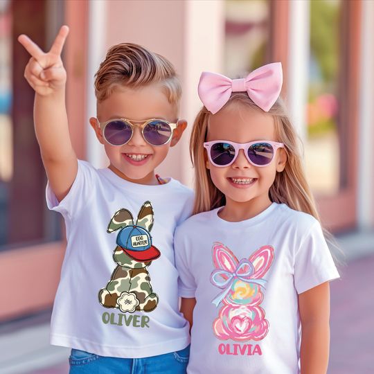 Custom Easter Kids Shirt, Easter Coquette Bow, Camo Easter Tee,Personalized Easter Rabbit Shirt, Easter Shirt, Easter Bunny Shirt With Name