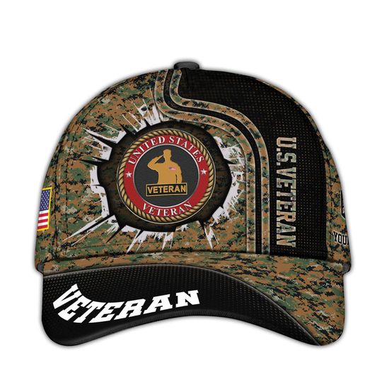 Camo US Veteran Hat  Patriotic Veteran Baseball Cap, Personalized Military Retired Hats