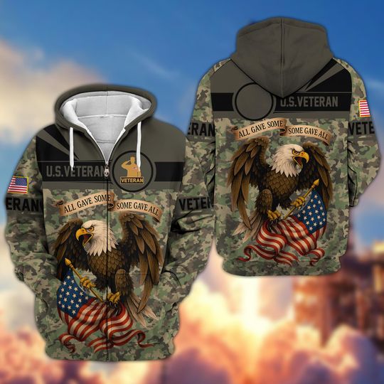 American Eagle Hoodies For Men, Veteran Zip-Up Hooded Sweatshirt, Camo Military Jacket, Patriots Sweatshirt, Veteran Day Gifts