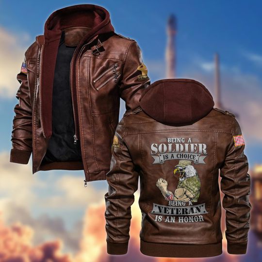 Veterans Leather Jackets For Men, Being A Soldier Is A Choice Leather Jackets, Maroon Military Leather Jacket, Great For 4th Of July Gifts