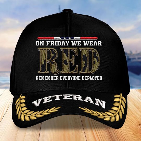 Embroidered RED Veteran Hats For Men, Veterans Caps For Men