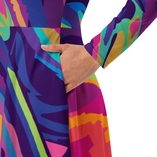 All-Over Print Long Sleeve Midi Dress for Women
