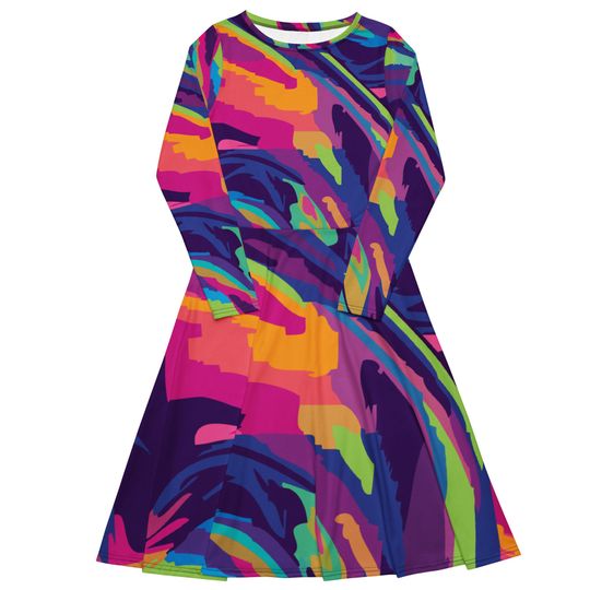 All-Over Print Long Sleeve Midi Dress for Women