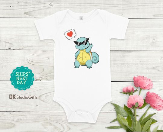Squirtle Baby Turtle PKM Baby Onesie, PKM inspired Baby onesie