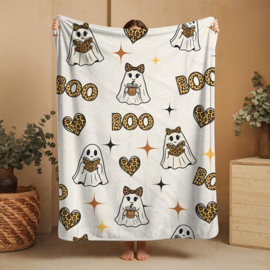 Cheetah Print Ghost Blanket: Halloween Fall Throw, Bookish Decor