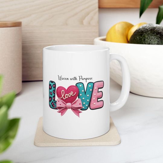 Love Bow Heart Ceramic Mug