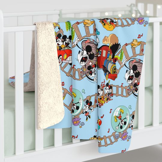 Disney Runaway Railway Inspired Sherpa Fleece Blanket Throw Hand Drawn Art Gift