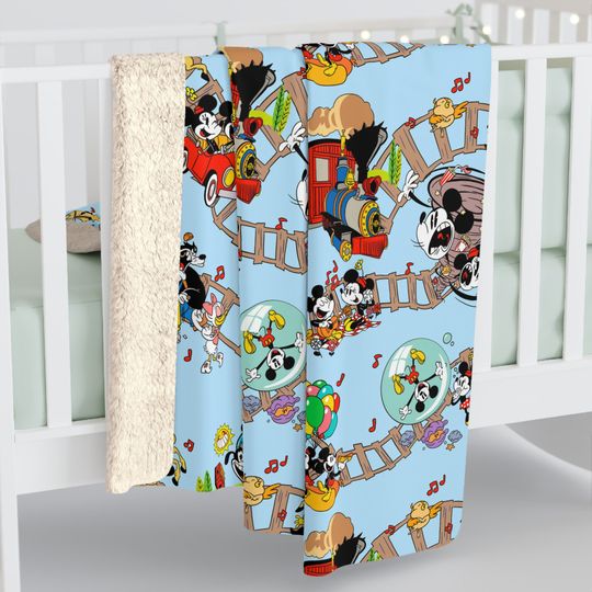 Disney Runaway Railway Inspired Sherpa Fleece Blanket Throw Hand Drawn Art Gift