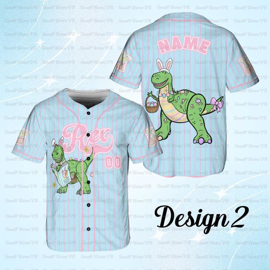 Personalized Rex Easter Baseball Jersey, Toy Story Rex Dinosaur Jersey, Rex Dinosaur Easter Basket Shirt, Disney Happy Easter Day Jersey
