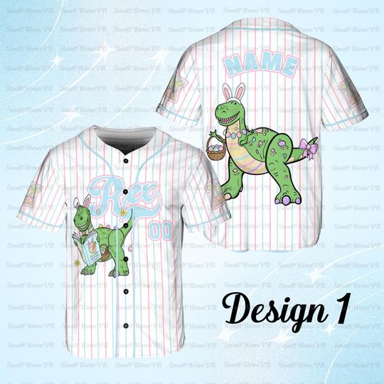 Personalized Rex Easter Baseball Jersey, Toy Story Rex Dinosaur Jersey, Rex Dinosaur Easter Basket Shirt, Disney Happy Easter Day Jersey