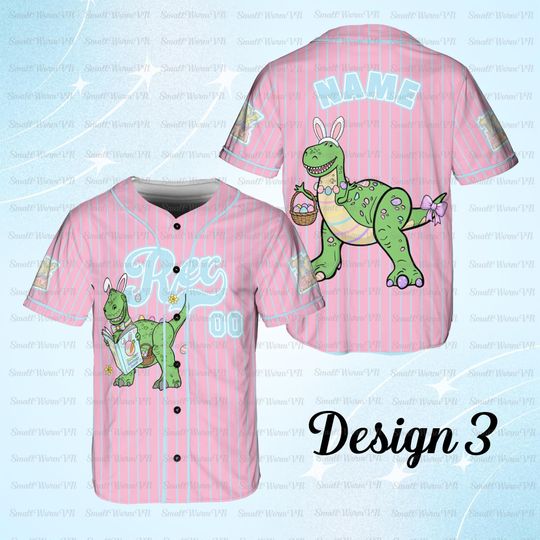 Personalized Rex Easter Baseball Jersey, Toy Story Rex Dinosaur Jersey, Rex Dinosaur Easter Basket Shirt, Disney Happy Easter Day Jersey