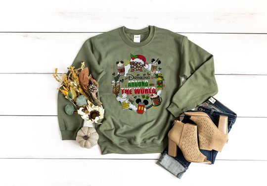 Drinking Around The World Sweatshirt, Disney Epcot Christmas Sweatshirt