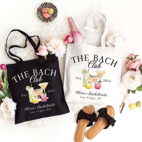 The Bach Club, Custom Bachelorette Totes, Bridesmaid Tote, Bridesmaid Favors, Bachelorette Party Favors, Bachelorette Totes