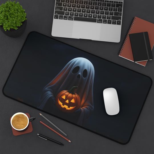 Spooky Ghost Jack-o'-Lantern Mouse Pad: Halloween Desk Mat