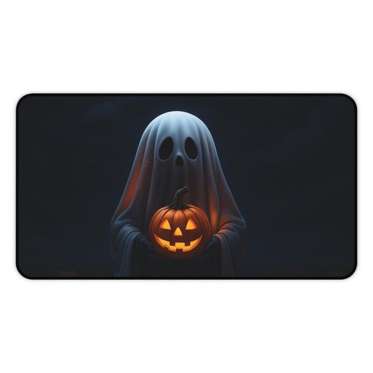 Spooky Ghost Jack-o'-Lantern Mouse Pad: Halloween Desk Mat