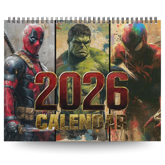 2026 Superheroes Vertical Wall Calendar for Man Cave Decor