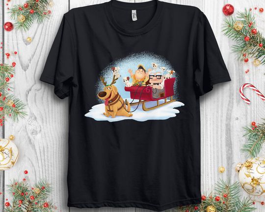 Disney PIXAR Up Carl, Russell & Dug Holiday Christmas Sleigh Ride Shirt, Disney Up Shirt, Carl Shirt Unisex Adult T-shirt Kid Shirt