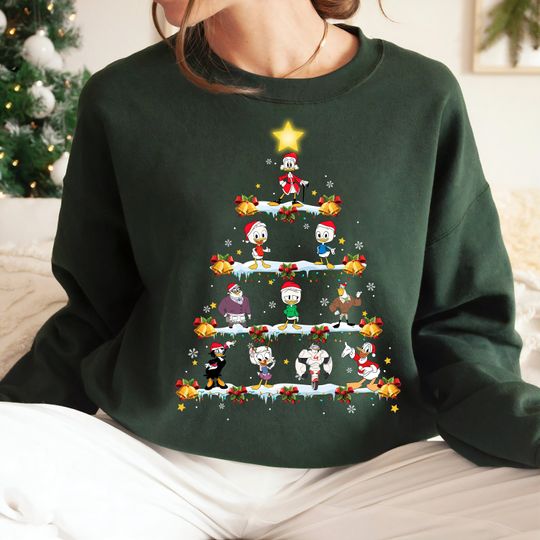 Disney Ducktales Christmas Trees Holiday Sweatshirt,Scrooge McDuck, Huey, Dewey, and Louie Duck Sweatshirt