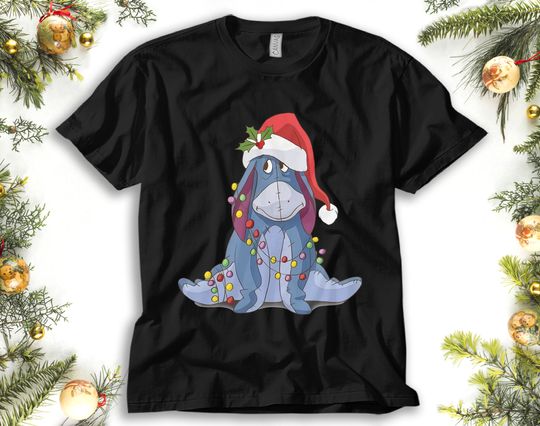 Disney Eeyore with Christmas Light Shirt, Eeyore Santa Shirt, Merry Christmas 2022, Disneyland Holiday Vacation Unisex Adut T-shirt Kid Tee