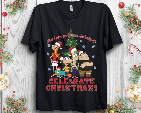 Disney Phineas And Ferb Christmas Group Celebrate Christmas T-Shirt, Disneyland Family Matching Shirt Unisex Adult T-shirt Kid Shirt