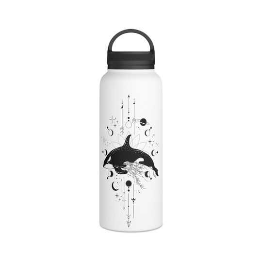 Mystical Orca Whale Stainless Steel Water Bottle, Handle Lid